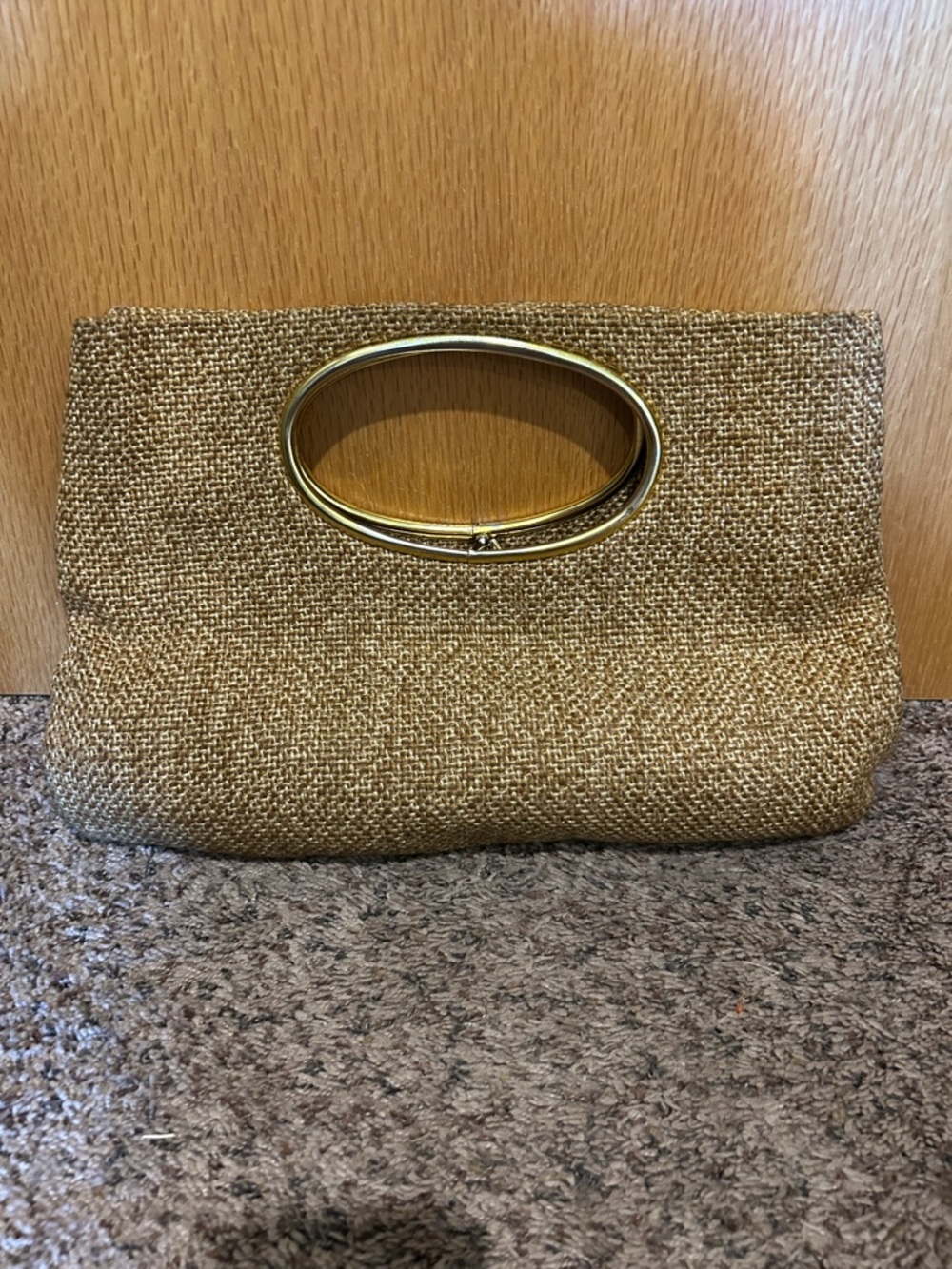 Woven Straw Gold-Tone Handle Purse